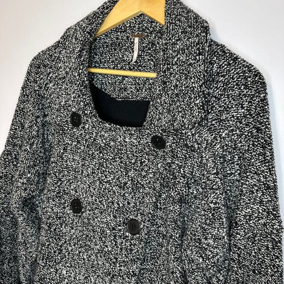 Free People Slouchy Moto Black White Jacket Shacket Wool Blend Oversized Medium - Picture 3 of 8